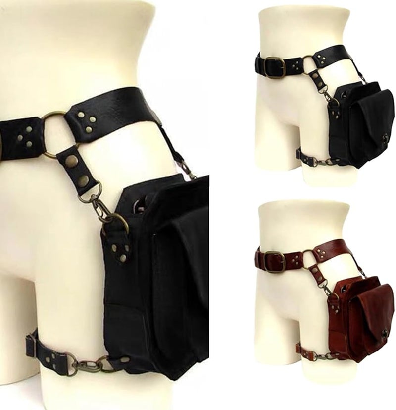 Brown Steampunk Waist Pack Thigh Bag Leather Motorcycle Belt Leg Halloween Costume Accessories - Image 4